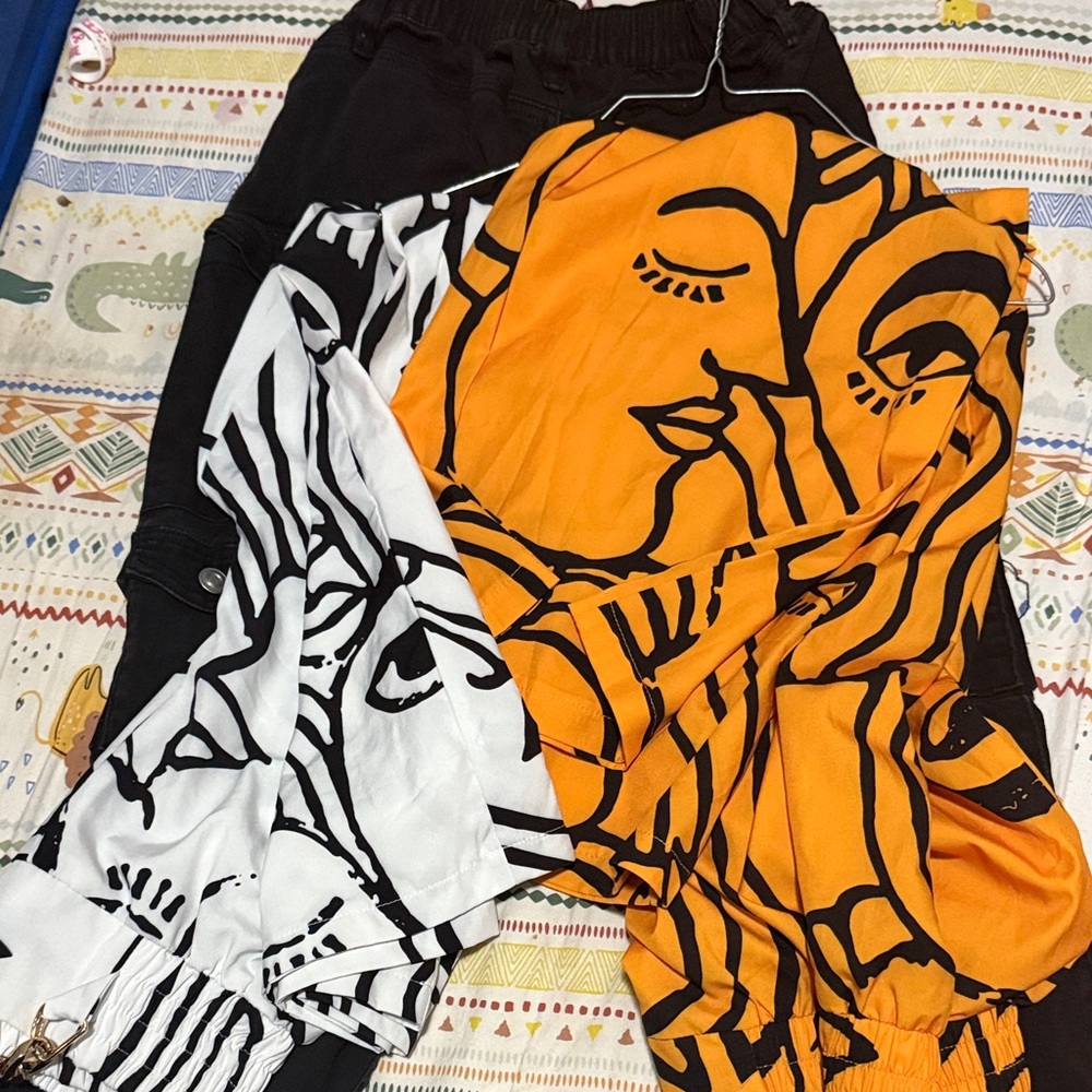 Artistic Orange and White Wide Leg Pants